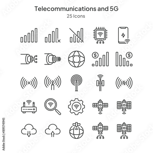 telecommunications and 5g icons collection