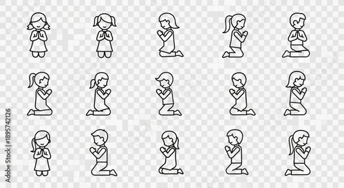 Collection of Praying Girl Illustrations in Various Poses.
