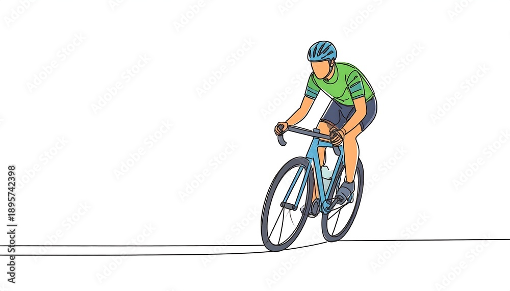Obraz premium Line drawing of a cyclist in motion on a road bike