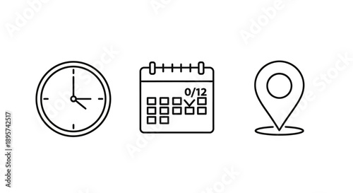 Time, Date, and Location Icons Set