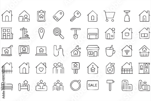 Realty and housing outline symbols for web and app interfaces