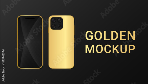 Luxury gold phone mockup with black background
