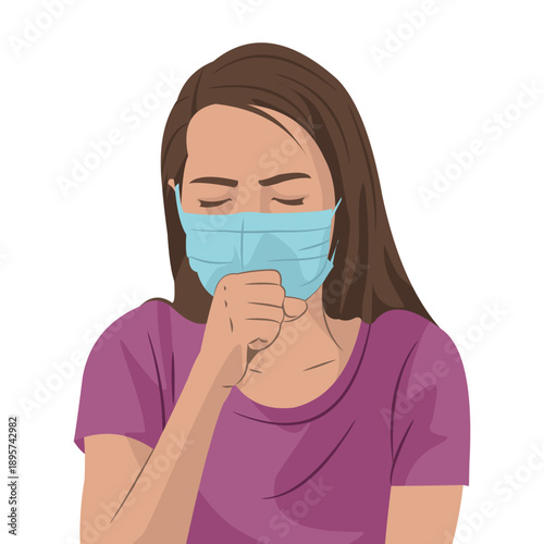 Vector of a woman coughing using a mask
