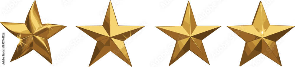 Obraz premium Four gold stars aligned in a row, symbolizing excellence and achievement, viewed from a straightforward perspective