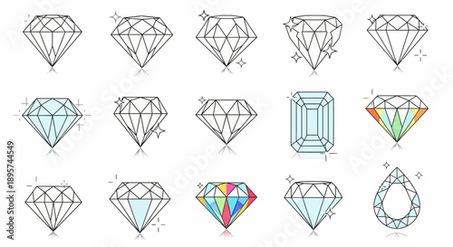 Diamond cuts vector set, gemstone shapes