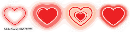 A set of four heart shapes, from outline to solid red, glowing with a warm, soft light, representing love and affection