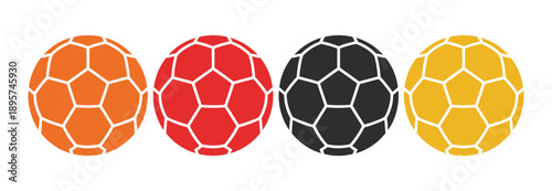 Handball vector set, player in motion, ball and equipment icons, sports action design.