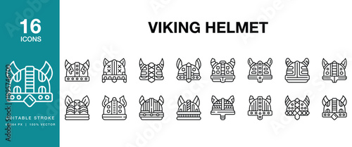 Viking Helmet icon set. Includes viking, helmet, warrior, norse, medieval, armor and More. Editable Stroke Icon Collection.