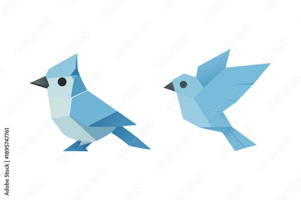 Fototapeta premium origami blue japanese flying birds illustration