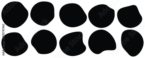 Black organic blob shapes collection with smooth rounded forms for labels stickers and backgrounds. Blob shapes black collection vector design elements isolated. Isolated on a white background.