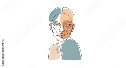 Minimalist abstract portrait of a womans face with continuous line art.