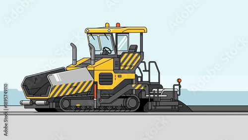 Road Construction Vehicle in Action on Highway Roadway Infrastructure Project
