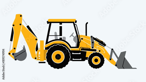 Photography Heavy Machinery Backhoe Loader Operating on a Construction Site, Illustration, I