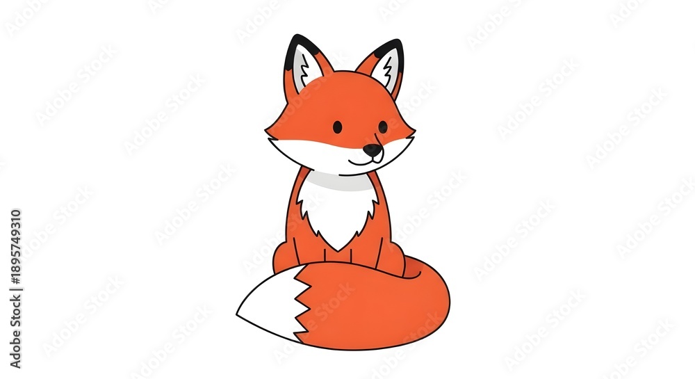 Obraz premium Cute Red Fox Cartoon Character Sitting Isolated on White Background Illustration