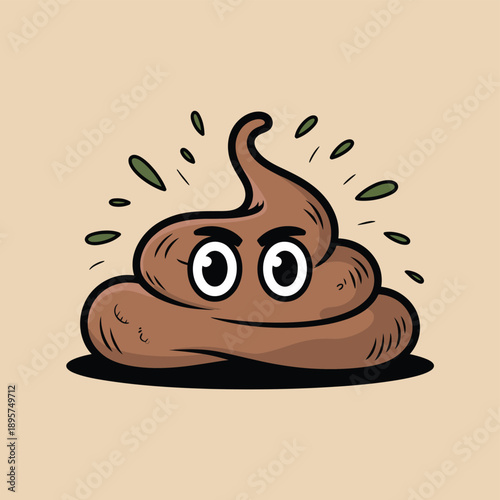 Cartoon poop emoji with surprised expression and splashing droplets