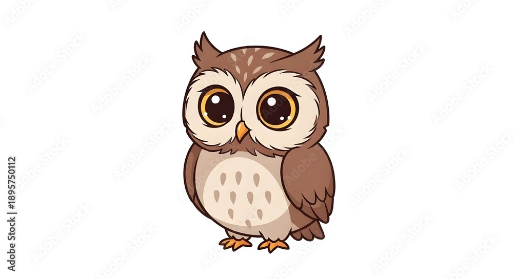Obraz premium Cute Brown Owl Cartoon Character Standing Isolated on White Background Illustration