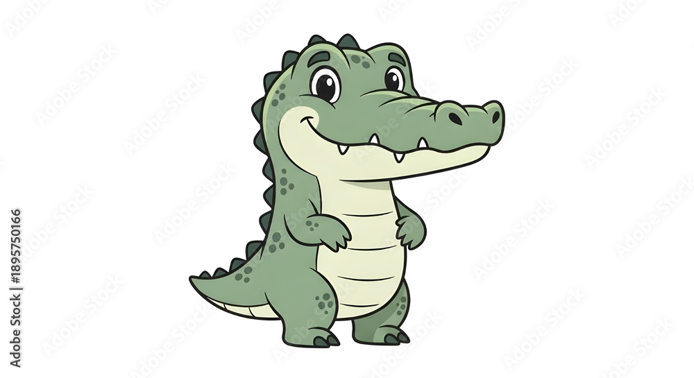 Fototapeta premium Cute Crocodile Cartoon Character Standing and Smiling Isolated on White Background Illustration