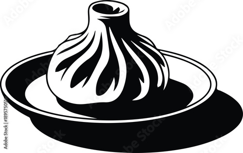 Minimalist black traditional Chinese dumpling gyoza dim sum silhouette vector icon