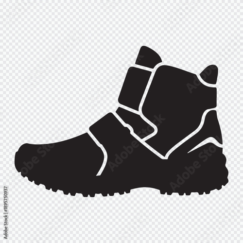 Hiking boot silhouette. Vector icon of an outdoor trekking shoe.