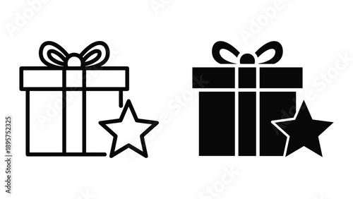 Gift box with star icon set