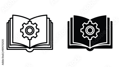 Technical book illustration with gear symbol