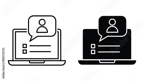 Laptop with user profile and chat bubble icon