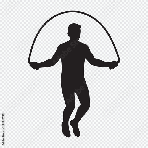 Man Jumping Rope Silhouette Icon, Fitness and Cardio Workout Symbol, Skipping Rope Exercise Vector