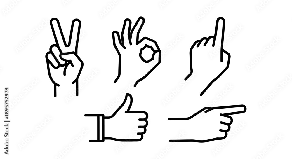 Fototapeta premium Hand gestures illustration set with various signs.