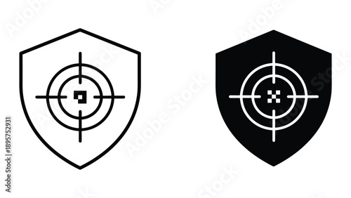 Target logo design with shield icon in black and white