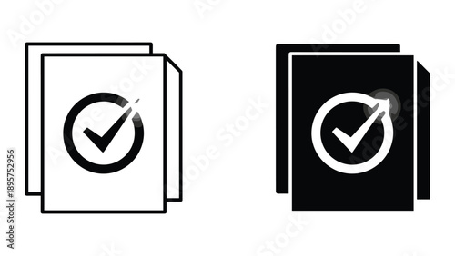 Document verification checkmark icon set