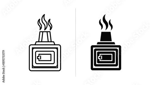 Overheating battery icons in different styles