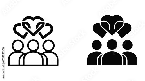 Group of people with heart icon symbolizing unity and love