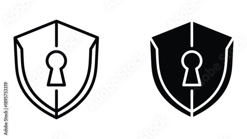 Secure shield with keyhole icon set