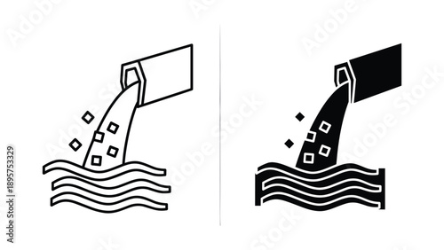Pollution icon set showing industrial waste dumping into water