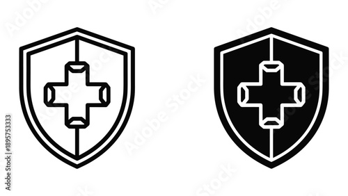 Medical shield logo design with cross symbol