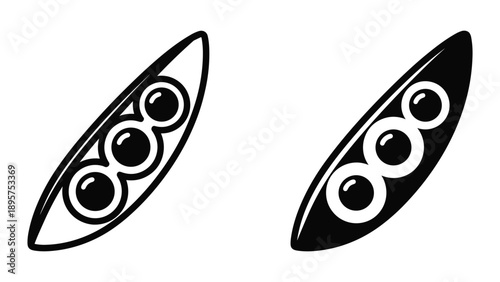 Simple black and white illustration of peas in pod