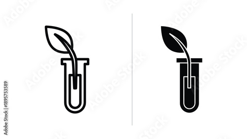 Test tube with sprouting leaf icon in two different styles