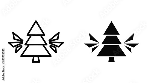 Simple christmas tree icon set with bow