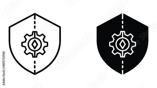 Shield icon with gear symbolizing protection and security
