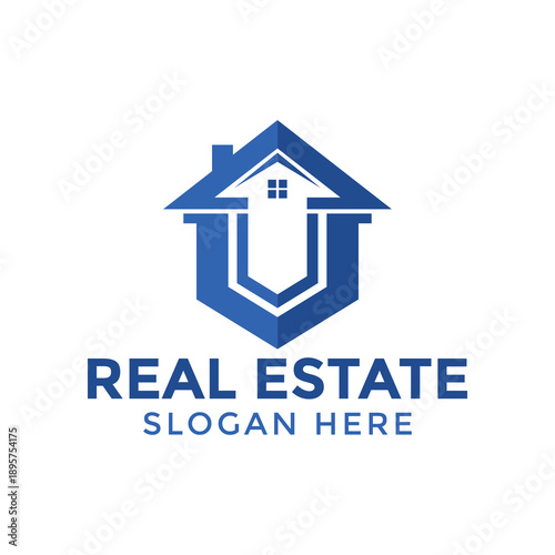 Modern Blue Abstract House Logo for Real Estate Business