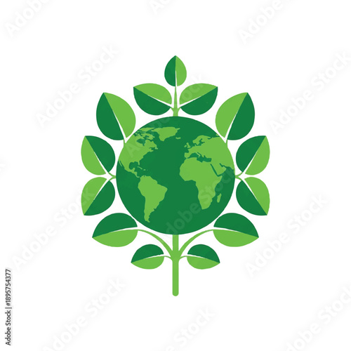 Illustrated Earth with Leaf Wreath Logo for Green Sustainability Organization