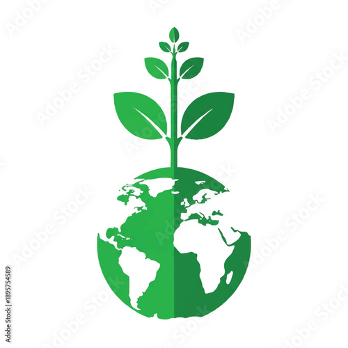 Leaf Plant Growth Rising from Earth Globe Top Clean Illustration