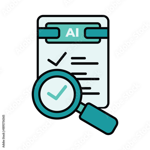 Vector magnifying glass icon Soft Color on a clipboard representing search and document review concept, AI audit