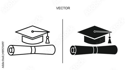 Graduation cap and diploma vector illustration