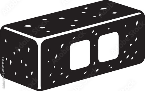 Cinder Block Silhouette Icon, Concrete Brick Shape, Construction Material Vector