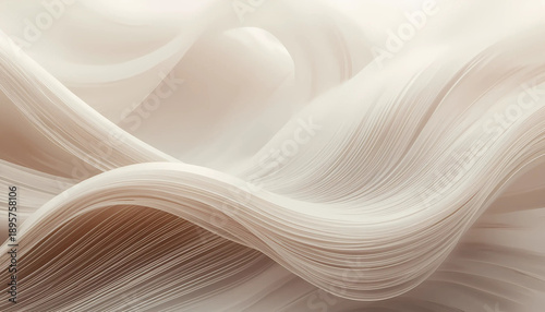 A close-up view of smooth, flowing white and beige fabric waves