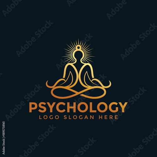 Elegant golden logo depicting a meditating figure within a sunburst, symbolizing inner peace, enlightenment, and psychological balance.