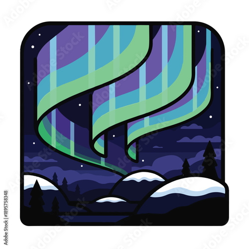 A vibrant aurora borealis in a snowy forest