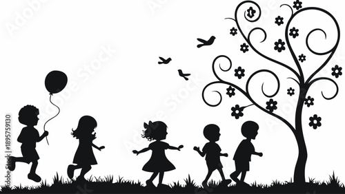 Happy children playing outside in a beautiful natural setting