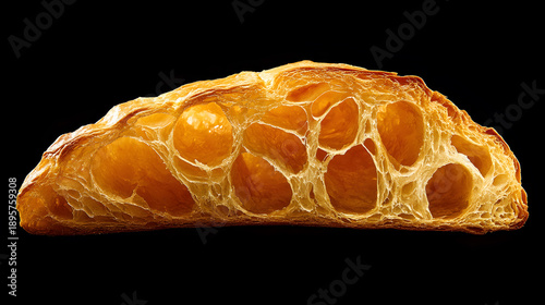 Capturing the flaky layers of a golden croissant in a culinary studio food photography close-up gourmet experience
